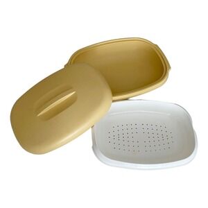 Tupperware Vintage Harvest Gold Steamer Serving Bowl #1273 #1274 #1275 3pc Oval
